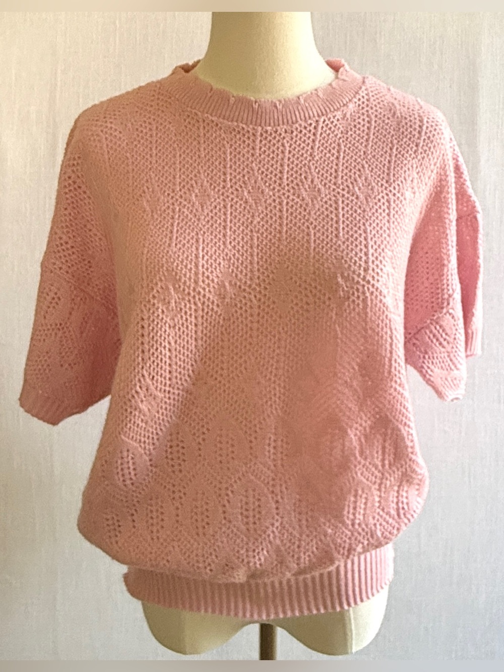 Vintage 70s 80s Keneth Too! Pink Short Sleeve Knit Sweater Medium USA Made Soft